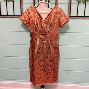 Elegant Orange Brocade Dress